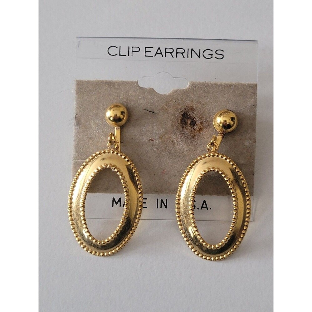 Gold Oval Beaded Clip-On Earrings
